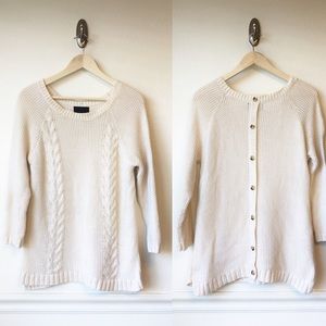 CYNTHIA ROWLEY | Cream Button Cable Knit Sweater M
